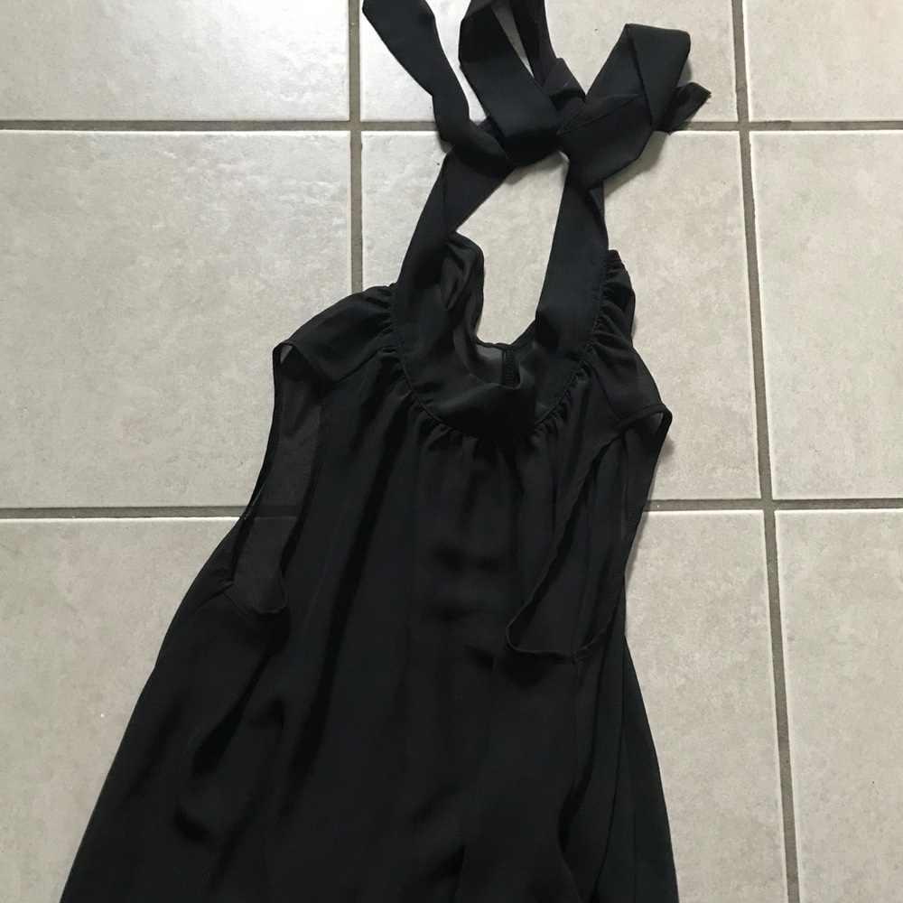 Sheer Black Sleeveless Top, Choker Tie Neck Large